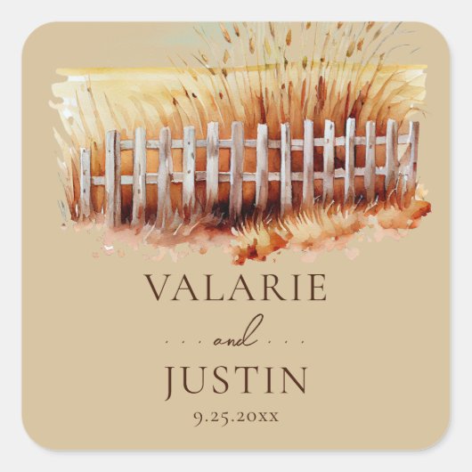 Waterverf Westerne Wheat Wedding Square Sticker (Voorkant)