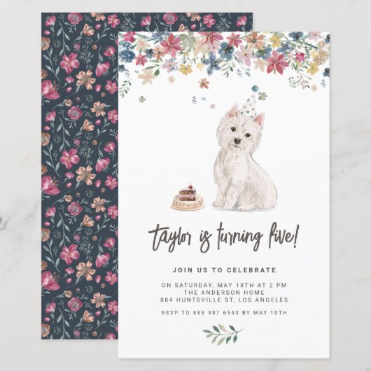 Waterverf Westie Dog Verjaardagsuitnodiging (Voorkant / Achterkant)