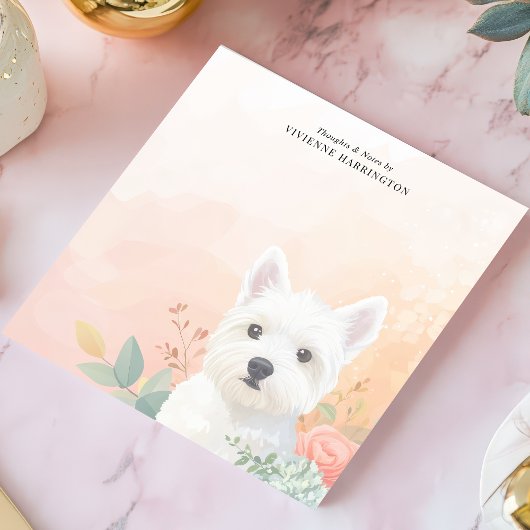 Waterverf Westie Pastel Bloemen gepersonaliseerd Notitieblok