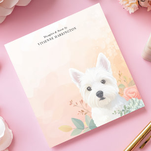 Waterverf Westie Pastel Bloemen gepersonaliseerd Notitieblok