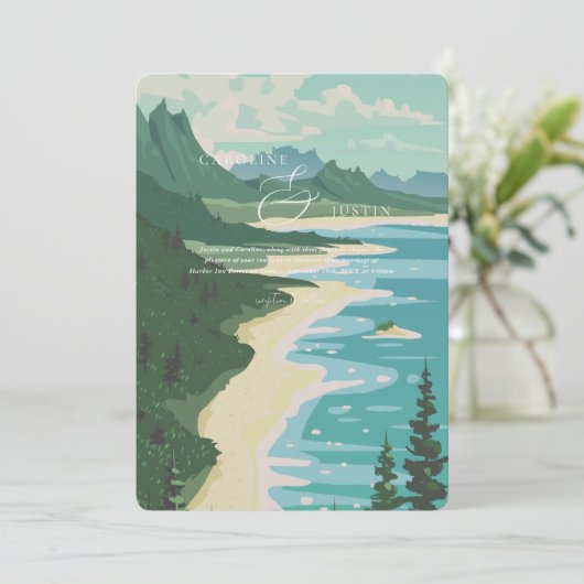 Waterverf Westkust bruiloft Kaart (Staand voorkant)