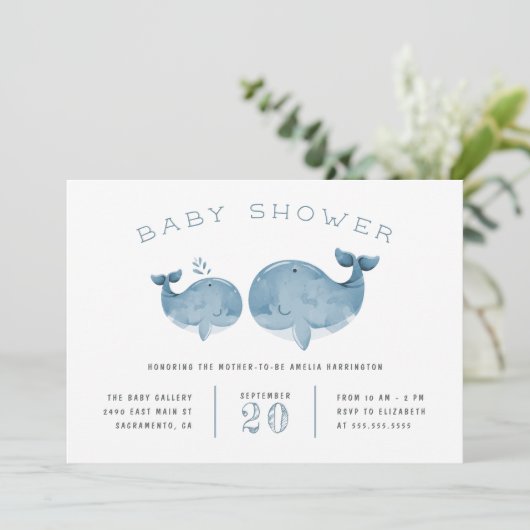 Waterverf Whale Boy's Blue Baby shower Kaart (Staand voorkant)