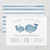 Waterverf Whale Boy's Blue Baby shower Kaart (Voorkant / Achterkant)
