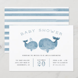 Waterverf Whale Boy's Blue Baby shower Kaart