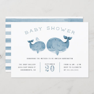 Waterverf Whale Boy's Blue Baby shower Kaart