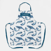 Waterverf Whale en Narwhal Pattern met Naam Schort (Voorkant)