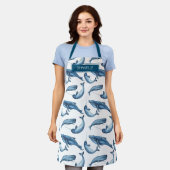 Waterverf Whale en Narwhal Pattern met Naam Schort (Gedragen)