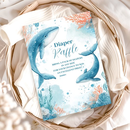 Waterverf Whale Onder het Zee Diapper Raffle Informatiekaartje
