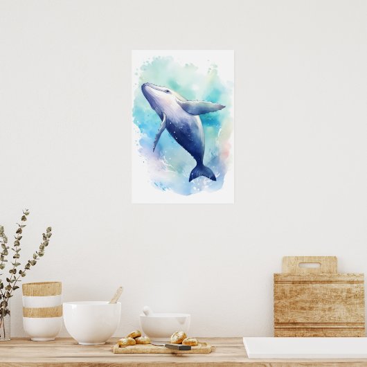 Waterverf Whale Sketch. Klein Poster (Keuken)