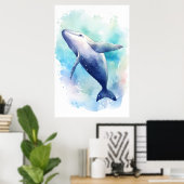 Waterverf Whale Sketch. Poster (Thuiskantoor)