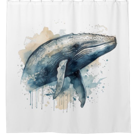 Waterverf Whale Wonder Douchegordijn (Voorkant)