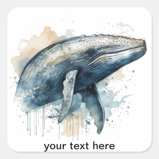 Waterverf Whale Wonder, op maat Vierkante Sticker (Voorkant)