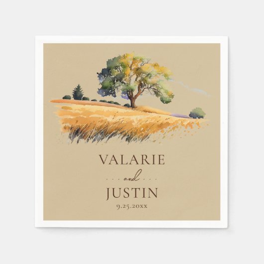 Waterverf Wheat Field Trees Wedding Napkins Servet (Voorkant)