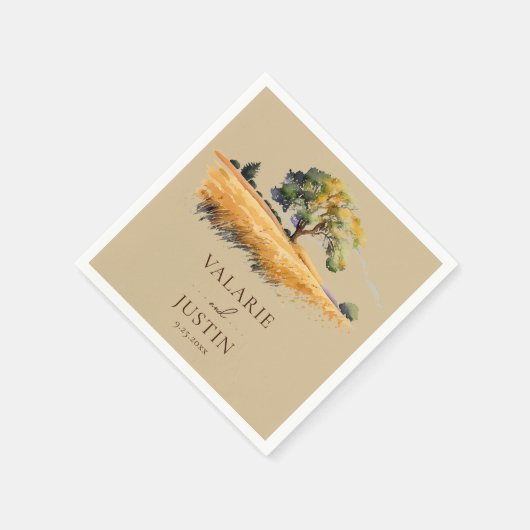 Waterverf Wheat Field Trees Wedding Napkins Servet (Hoek)