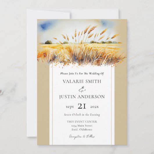Waterverf Wheat Field Western Weddenschap in één k Kaart (Voorkant)