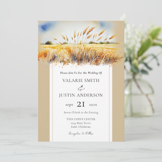 Waterverf Wheat Field Western Weddenschap in één k Kaart (Staand voorkant)