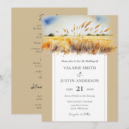 Waterverf Wheat Field Western Weddenschap in één k Kaart (Voorkant / Achterkant)