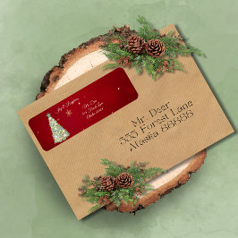 Waterverf Whimscial kerstboom Etiket