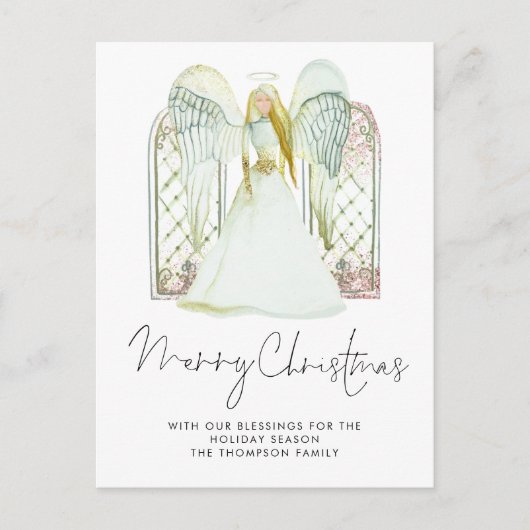 Waterverf Whimsical Angel Merry-kerstscript Briefkaart (Voorkant)