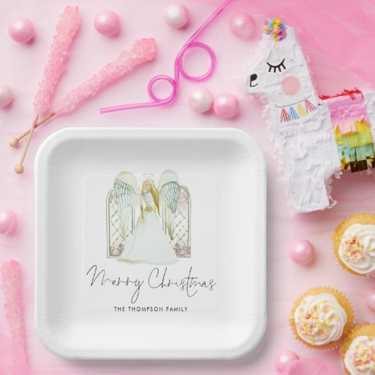 Waterverf Whimsical Angel Merry-kerstscript Papieren Bordje (Feest)