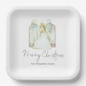 Waterverf Whimsical Angel Merry-kerstscript Papieren Bordje (Voorkant)