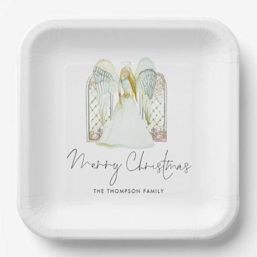 Waterverf Whimsical Angel Merry-kerstscript Papieren Bordje (Voorkant)