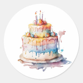 Waterverf Whimsical Birthday CAke Ronde Sticker