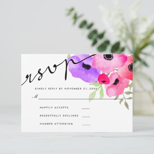 Waterverf Whimsical Bloemenbruiloft RSVP Script (Staand voorkant)