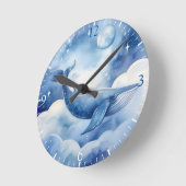 Waterverf Whimsical Blue Whale Ronde Klok (Hoek)