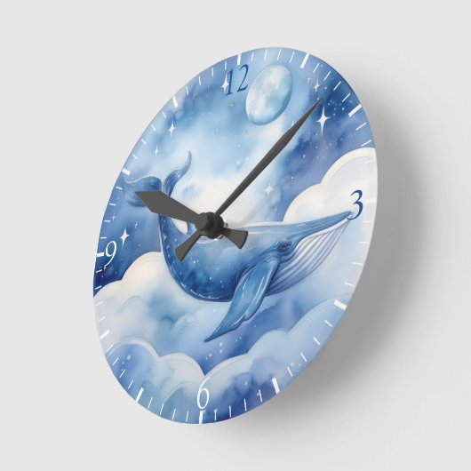 Waterverf Whimsical Blue Whale Ronde Klok (Hoek)