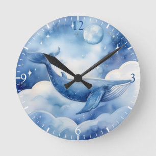 Waterverf Whimsical Blue Whale Ronde Klok