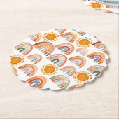 Waterverf Whimsical Boho Rainbow en Sun Kartonnen Onderzetters (Gekanteld)
