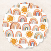 Waterverf Whimsical Boho Rainbow en Sun Kartonnen Onderzetters (Voorkant)