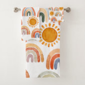 Waterverf Whimsical Boho Rainbow en Sun Kinder Bad Handdoek (Insitu)