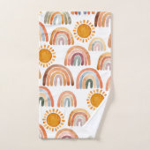 Waterverf Whimsical Boho Rainbow en Sun Kinder Bad Handdoek (Handdoek)