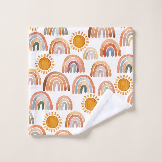 Waterverf Whimsical Boho Rainbow en Sun Kinder Bad Handdoek (Wasdoekje)