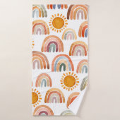 Waterverf Whimsical Boho Rainbow en Sun Kinder Badhanddoek (Badhanddoek)
