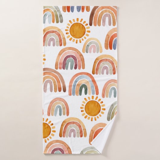 Waterverf Whimsical Boho Rainbow en Sun Kinder Badhanddoek (Badhanddoek)