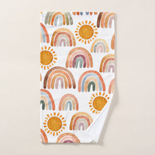 Waterverf Whimsical Boho Rainbow en Sun Kinder Handdoek