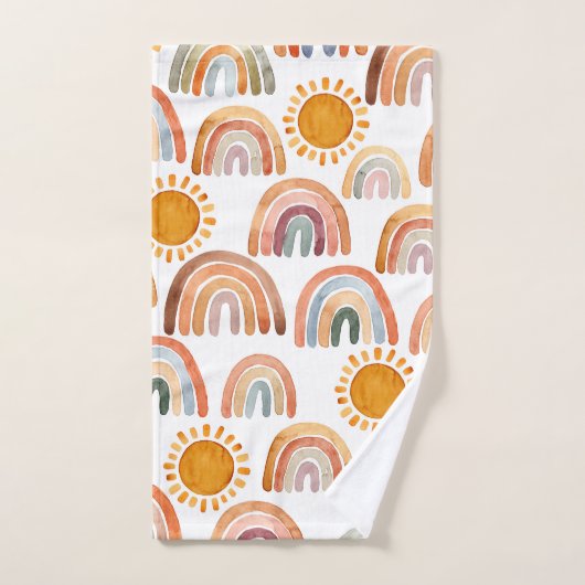 Waterverf Whimsical Boho Rainbow en Sun Kinder Handdoek (Handdoek)