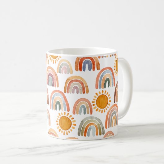 Waterverf Whimsical Boho Rainbow en Sun Kinder Koffiemok (Voorkant rechts)