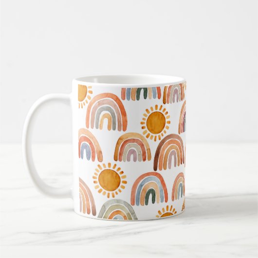 Waterverf Whimsical Boho Rainbow en Sun Kinder Koffiemok (Links)