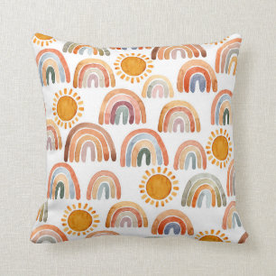 Waterverf Whimsical Boho Rainbow en Sun Kinder Kussen