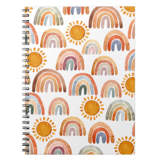 Waterverf Whimsical Boho Rainbow en Sun Kinder Notitieboek (Voorkant)