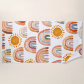 Waterverf Whimsical Boho Rainbow en Sun Kinder Strandlaken (Voorkant)