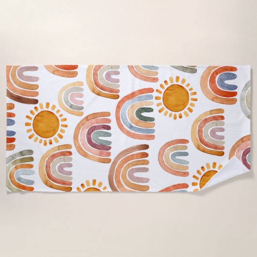Waterverf Whimsical Boho Rainbow en Sun Kinder Strandlaken (Voorkant)