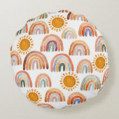 Waterverf Whimsical Boho Rainbow en Sun Rond Kussen (Achterkant)