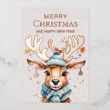 Waterverf Whimsical Christmas Rendier Roos Goud