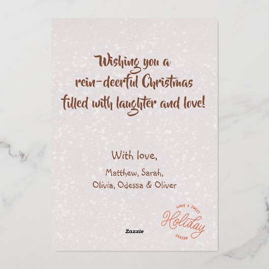 Waterverf Whimsical Christmas Rendier Roos Goud Folie Feestdagenkaart (Achterkant)