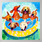 Waterverf Whimsical Dogs Pool Party Square Poster (Voorkant)